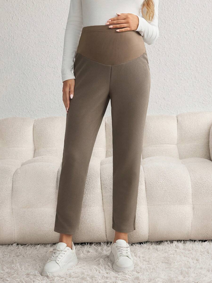 Maternity Skinny Pants - Wide Waistband, Cropped, Slant Pocket, Black