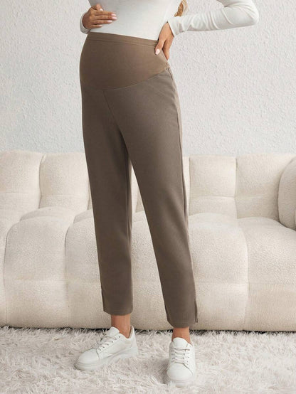 Maternity Skinny Pants - Wide Waistband, Cropped, Slant Pocket, Black