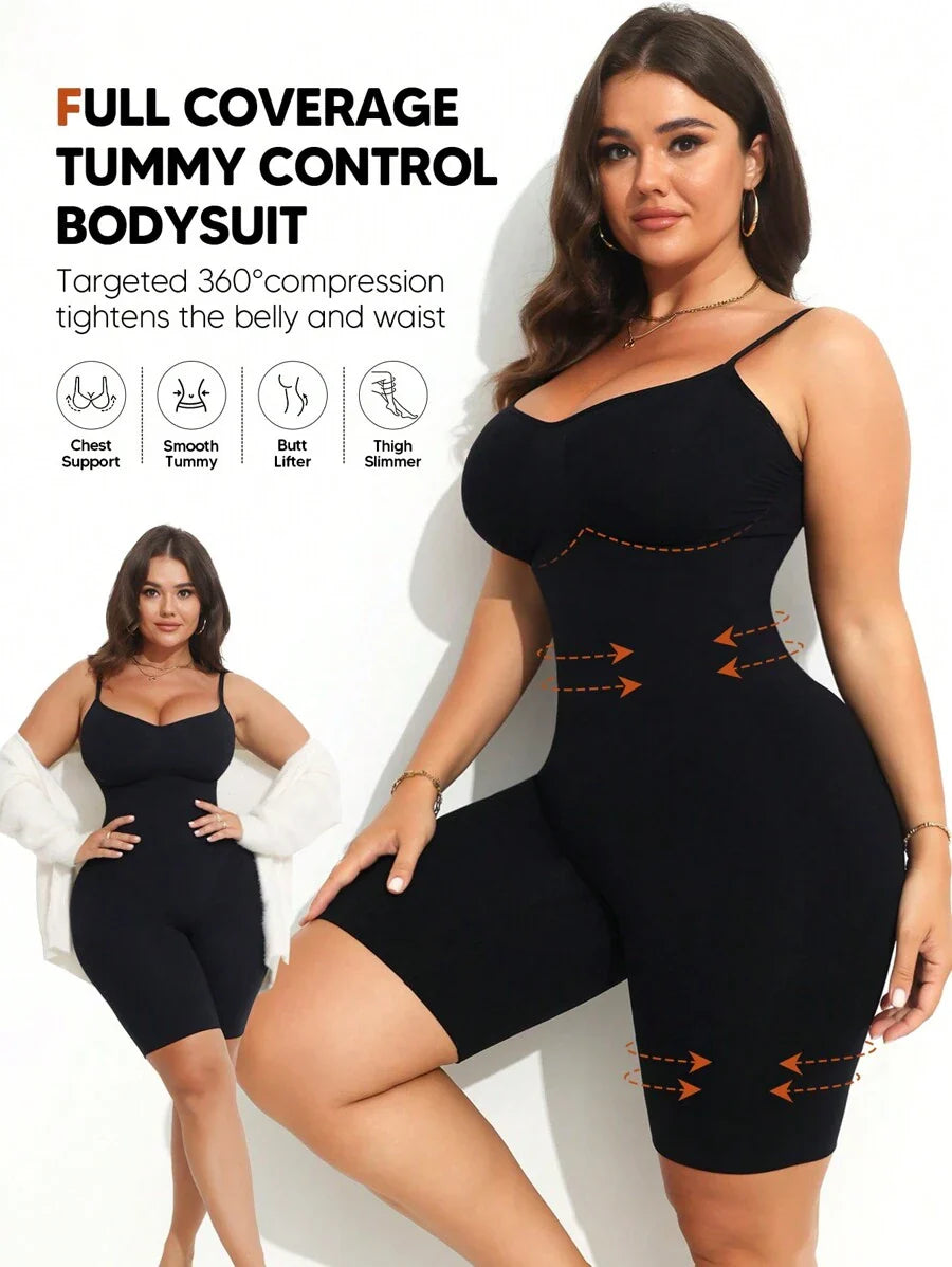 Plus Size Women's Shaping Jumpsuit - Adjustable Strap Lifting Bodysuit