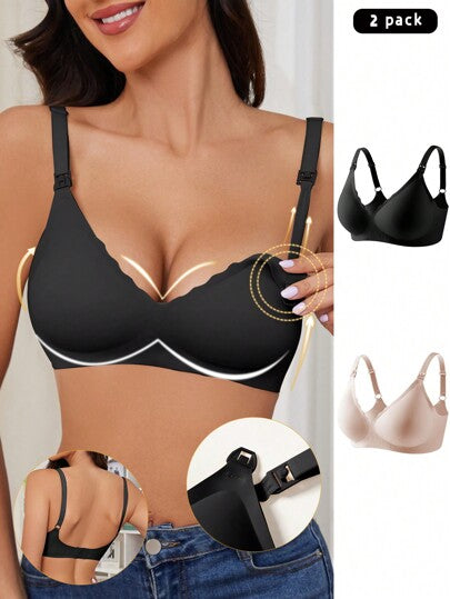 Maternity Nursing Bra 2 Pack - Seamless Solid Color Wireless Breastfeeding, Pregnancy Postpartum