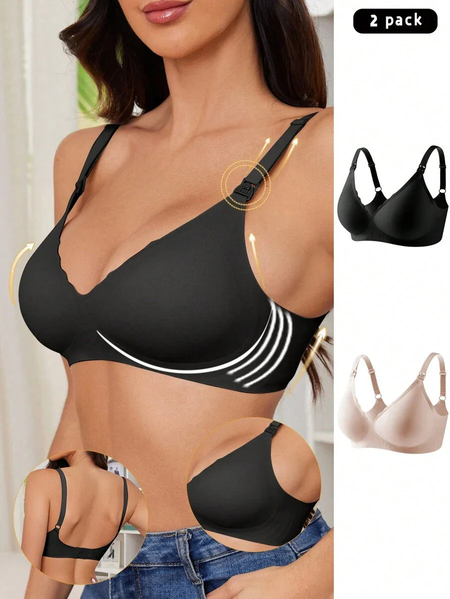 Maternity Nursing Bra 2 Pack - Seamless Solid Color Wireless Breastfeeding, Pregnancy Postpartum