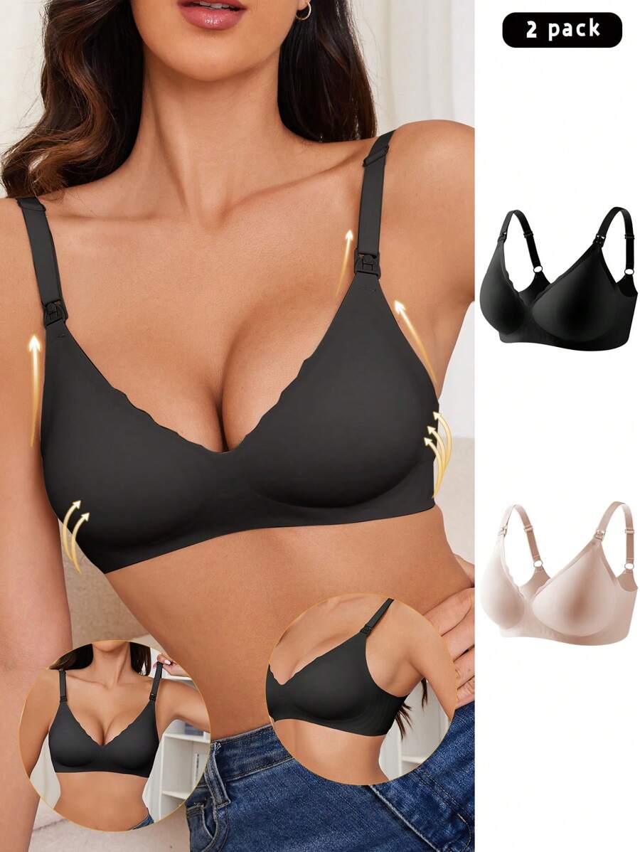 Maternity Nursing Bra 2 Pack - Seamless Solid Color Wireless Breastfeeding, Pregnancy Postpartum