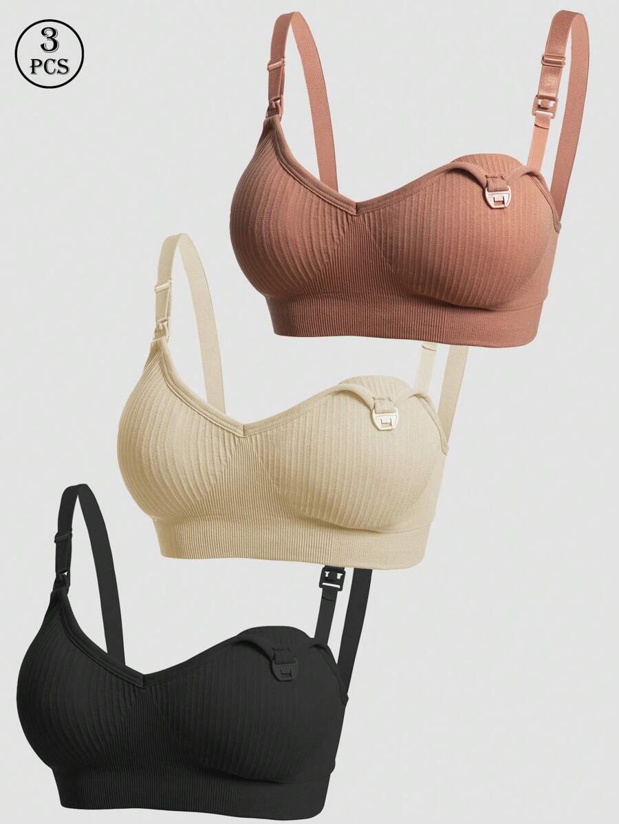 3-Pack Seamless Maternity Nursing Bras, Wireless Front-Snap Breastfeeding Sleep Bra with Removable Padding, Multicolor Set