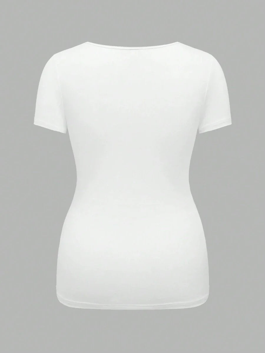 3-Piece Maternity Ribbed Knit Short Sleeve T-Shirt Set - Black White Gray Scoop Neck Fitted Pregnancy Basics