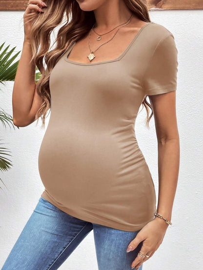 3-Piece Maternity Ribbed Knit Short Sleeve T-Shirt Set - Black White Gray Scoop Neck Fitted Pregnancy Basics