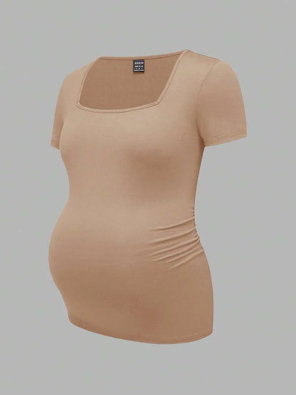 3-Piece Maternity Ribbed Knit Short Sleeve T-Shirt Set - Black White Gray Scoop Neck Fitted Pregnancy Basics