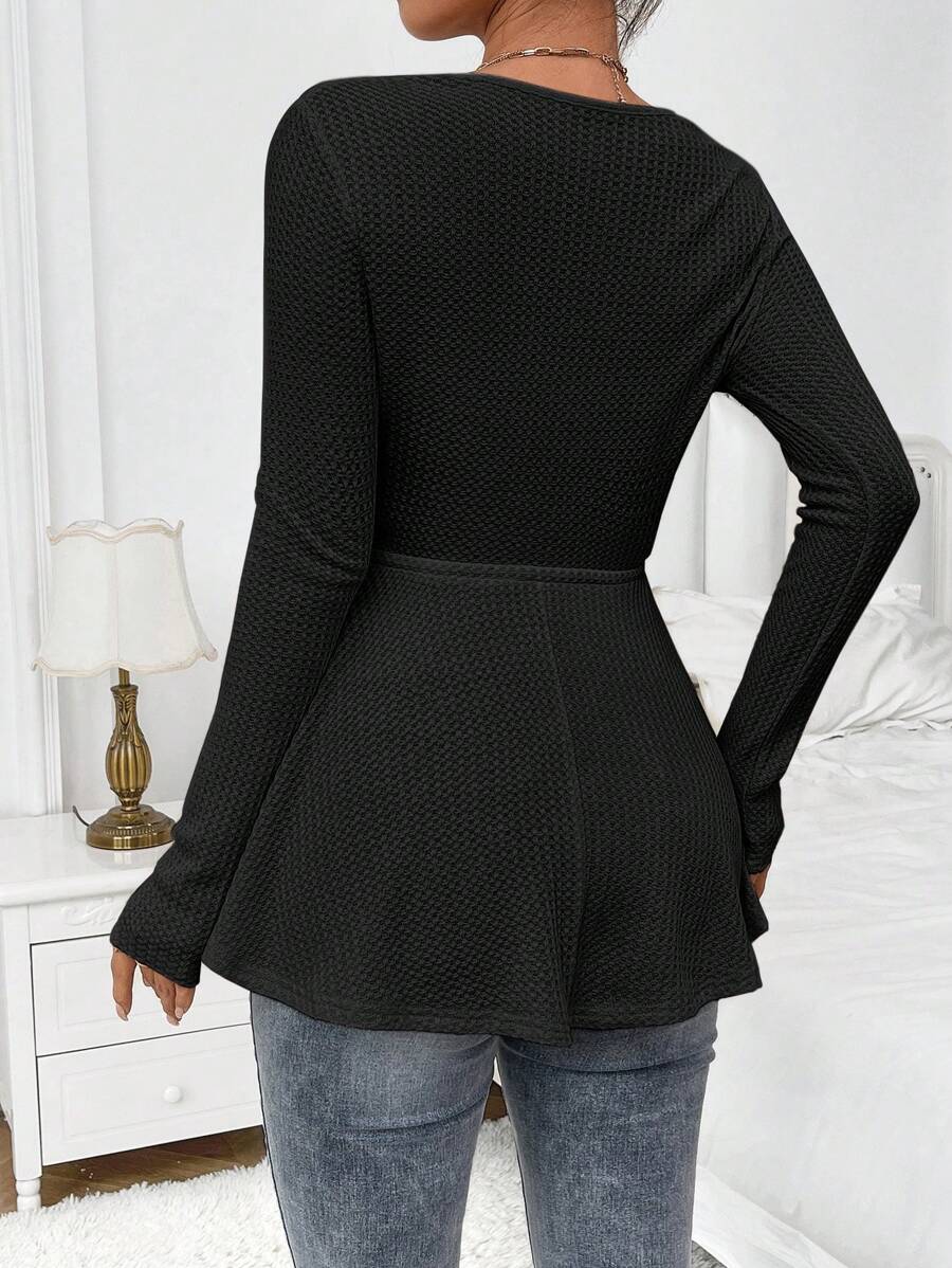Maternity Khaki Deep V Neck Long Sleeve T-Shirt Loose Fit Belted Flared Hem Knitted Maternity Top for Fall