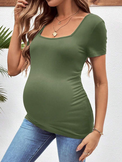 3-Piece Maternity Ribbed Knit Short Sleeve T-Shirt Set - Black White Gray Scoop Neck Fitted Pregnancy Basics