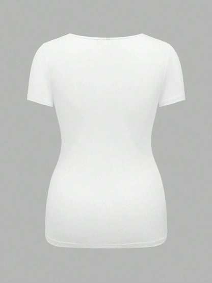 3-Piece Maternity Ribbed Knit Short Sleeve T-Shirt Set - Black White Gray Scoop Neck Fitted Pregnancy Basics
