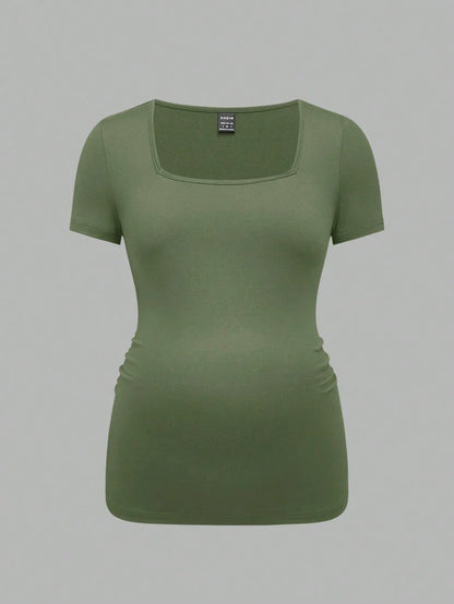 3-Piece Maternity Ribbed Knit Short Sleeve T-Shirt Set - Black White Gray Scoop Neck Fitted Pregnancy Basics
