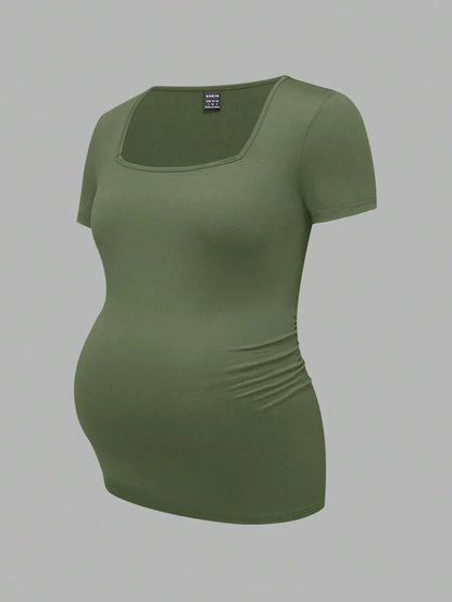 3-Piece Maternity Ribbed Knit Short Sleeve T-Shirt Set - Black White Gray Scoop Neck Fitted Pregnancy Basics