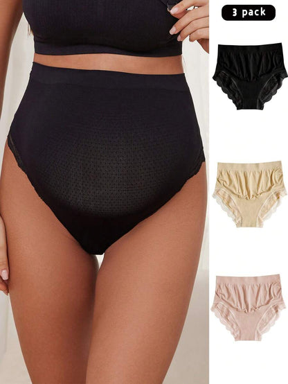 Maternity Underwear Set - Solid Color Lace Trim Casual Comfortable Seamless, Pregnancy