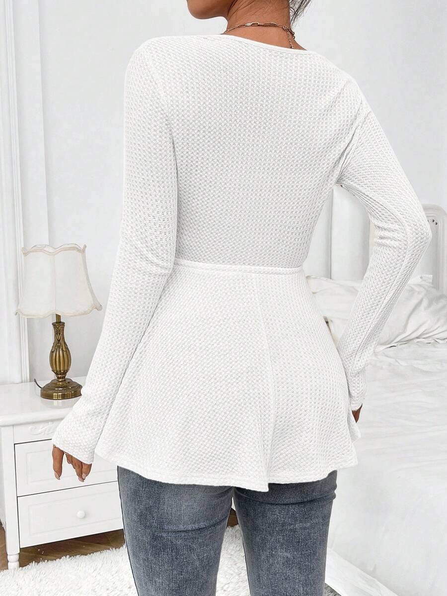 Maternity Khaki Deep V Neck Long Sleeve T-Shirt Loose Fit Belted Flared Hem Knitted Maternity Top for Fall