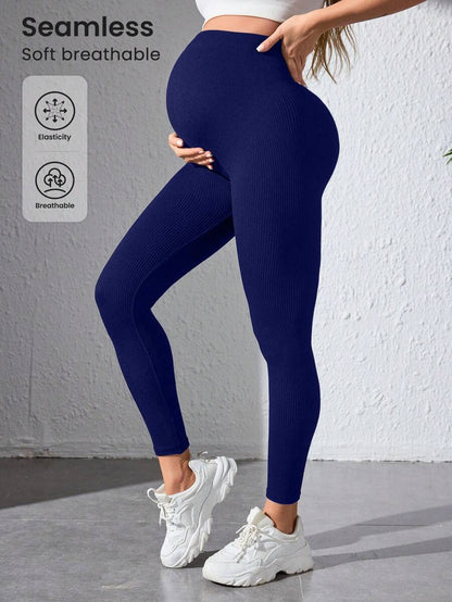 Maternity Sports Leggings - Seamless, High Waist, Cropped, Medium Stretch, Black