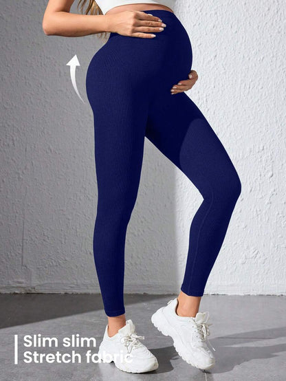 Maternity Sports Leggings - Seamless, High Waist, Cropped, Medium Stretch, Black
