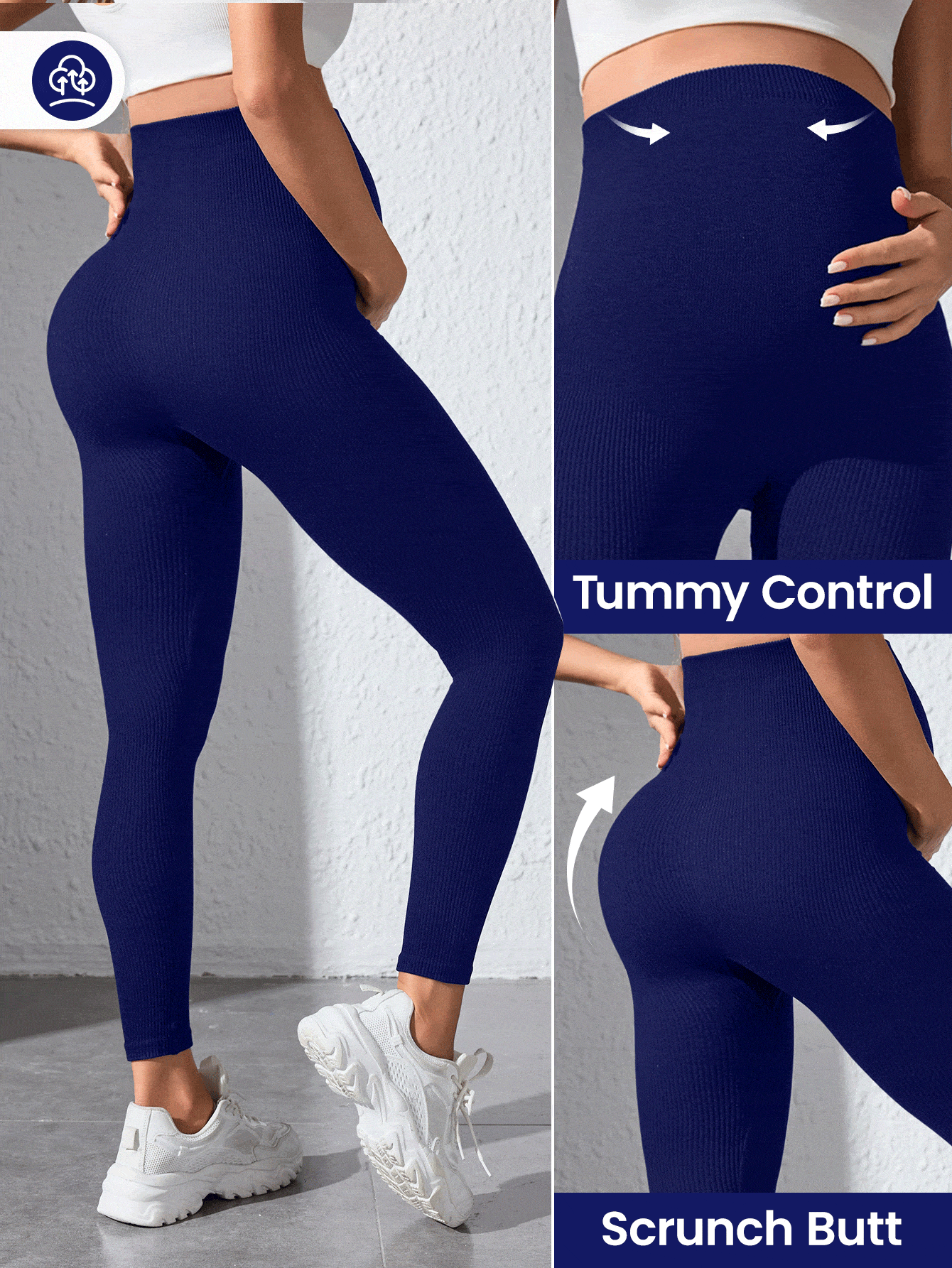 Maternity Sports Leggings - Seamless, High Waist, Cropped, Medium Stretch, Black