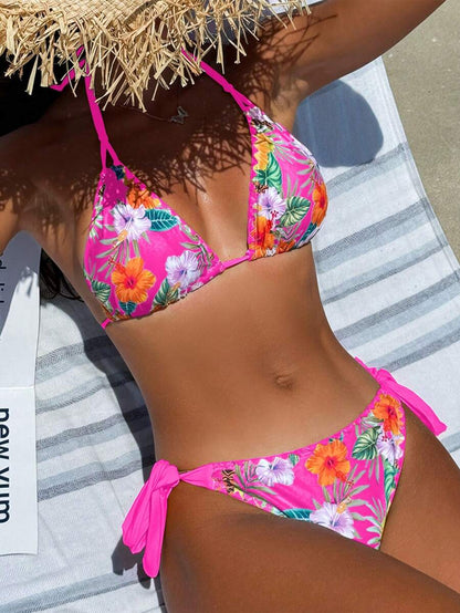 Swim Vcay Women's Fashion Summer Vacation Shell Print Halter Bikini Set