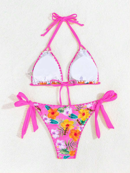 Swim Vcay Women's Fashion Summer Vacation Shell Print Halter Bikini Set
