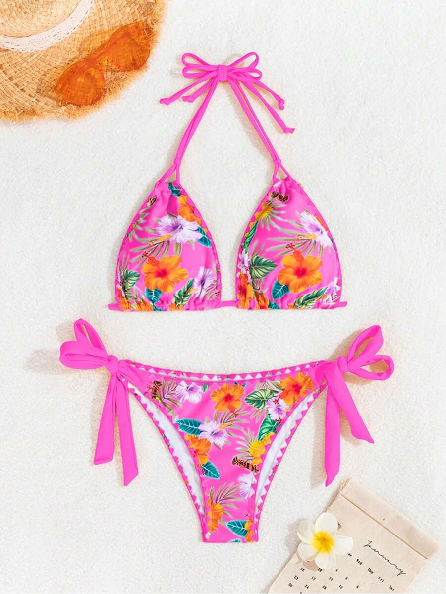 Swim Vcay Women's Fashion Summer Vacation Shell Print Halter Bikini Set