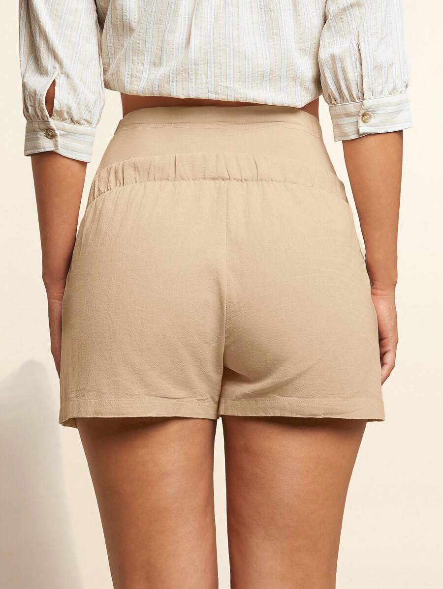 Navy Blue Striped Cotton Maternity Shorts with Pockets, High Waisted Summer Lounge Sleep Shorts with Drawstring and Elastic Waist
