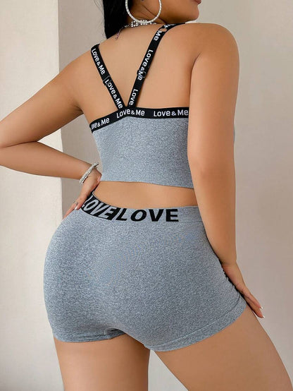 Plus 2pcs Letter Jacquard Seamless Sports Bra Set - High Elasticity Lift Activewear