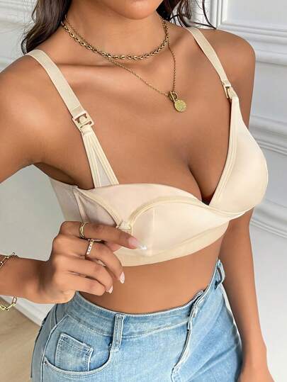 Apricot Backless Maternity Nursing Bra - Wireless Front-Close Halter Bralette for Comfortable Daily Wear