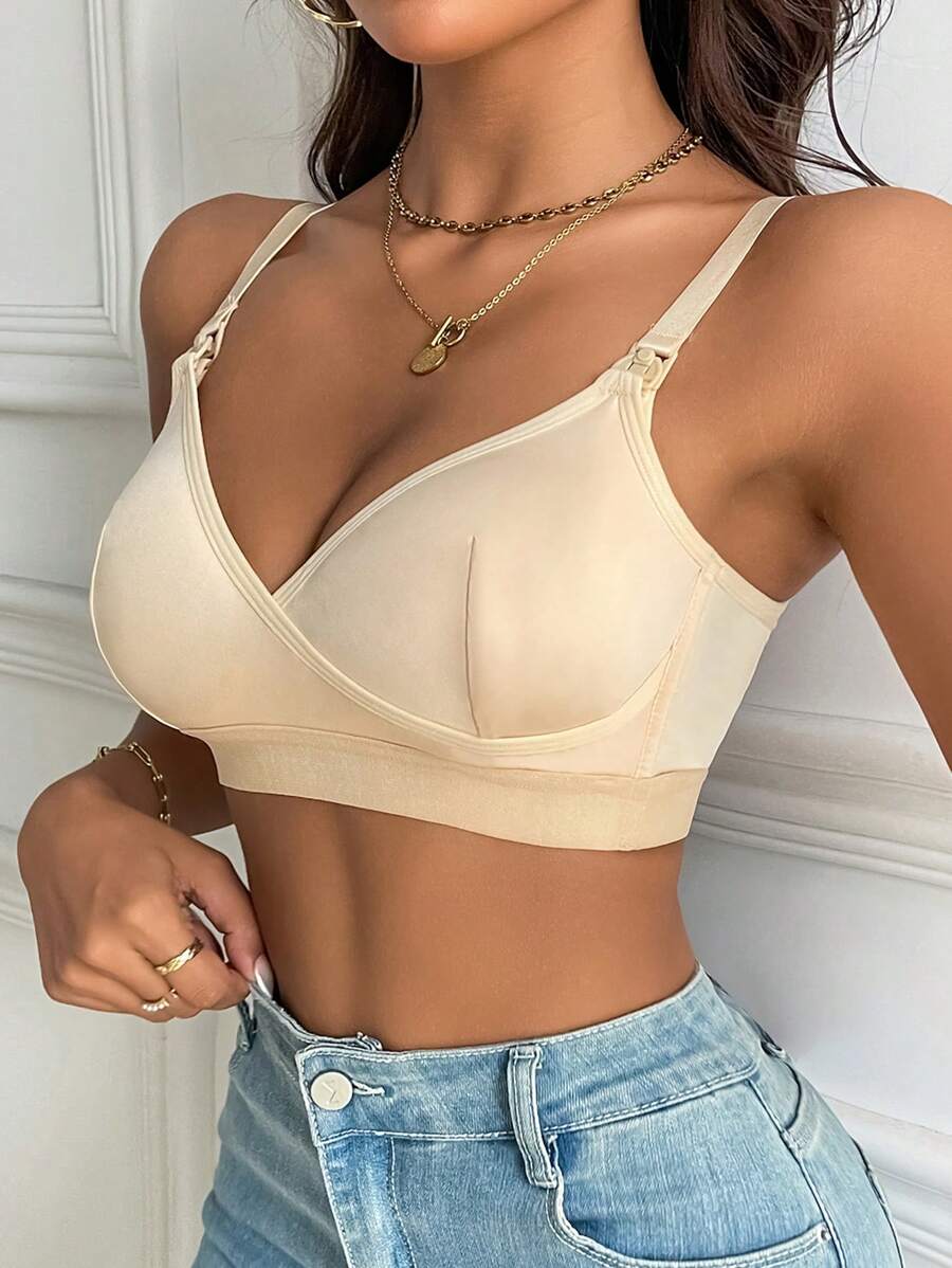 Apricot Backless Maternity Nursing Bra - Wireless Front-Close Halter Bralette for Comfortable Daily Wear