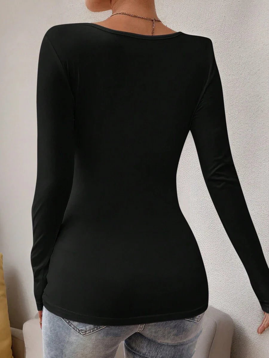 Maternity T-Shirt - Solid Rhinestone Collar Long Sleeve Pleated Casual Elegant, Pregnancy Nursing