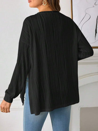 Maternity Long Sleeve Tee - Drop Shoulder, Round Neck, Slit Hem, Dusty Pink