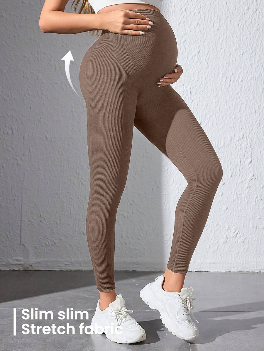 Maternity Sports Leggings - Seamless, High Waist, Cropped, Medium Stretch, Black