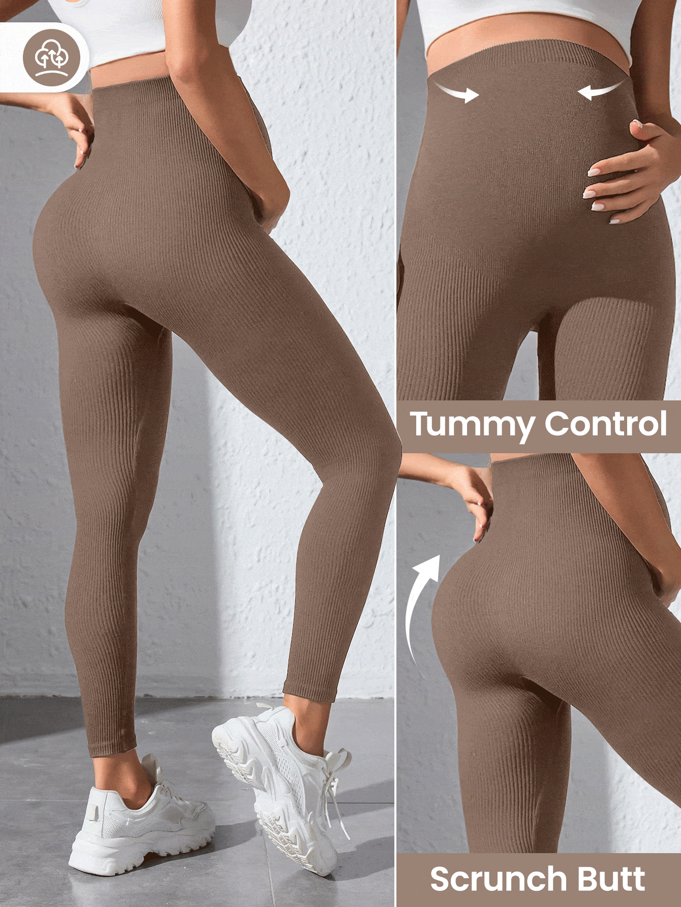 Maternity Sports Leggings - Seamless, High Waist, Cropped, Medium Stretch, Black