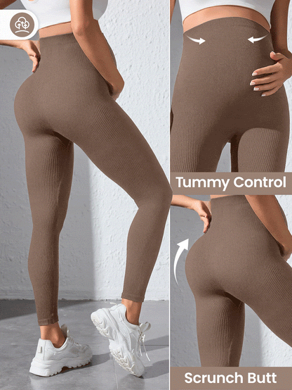 Maternity Sports Leggings - Seamless, High Waist, Cropped, Medium Stretch, Black