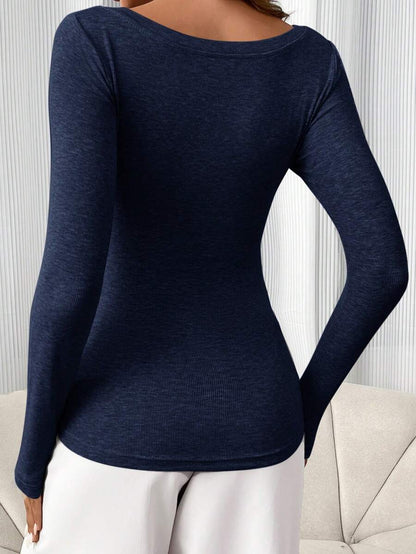 Maternity T-Shirt - Solid Color Button Half Placket Long Sleeve Casual Soft, Everyday Pregnancy