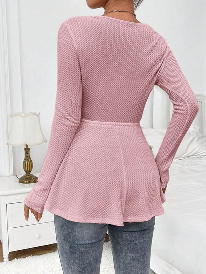 Maternity Khaki Deep V Neck Long Sleeve T-Shirt Loose Fit Belted Flared Hem Knitted Maternity Top for Fall