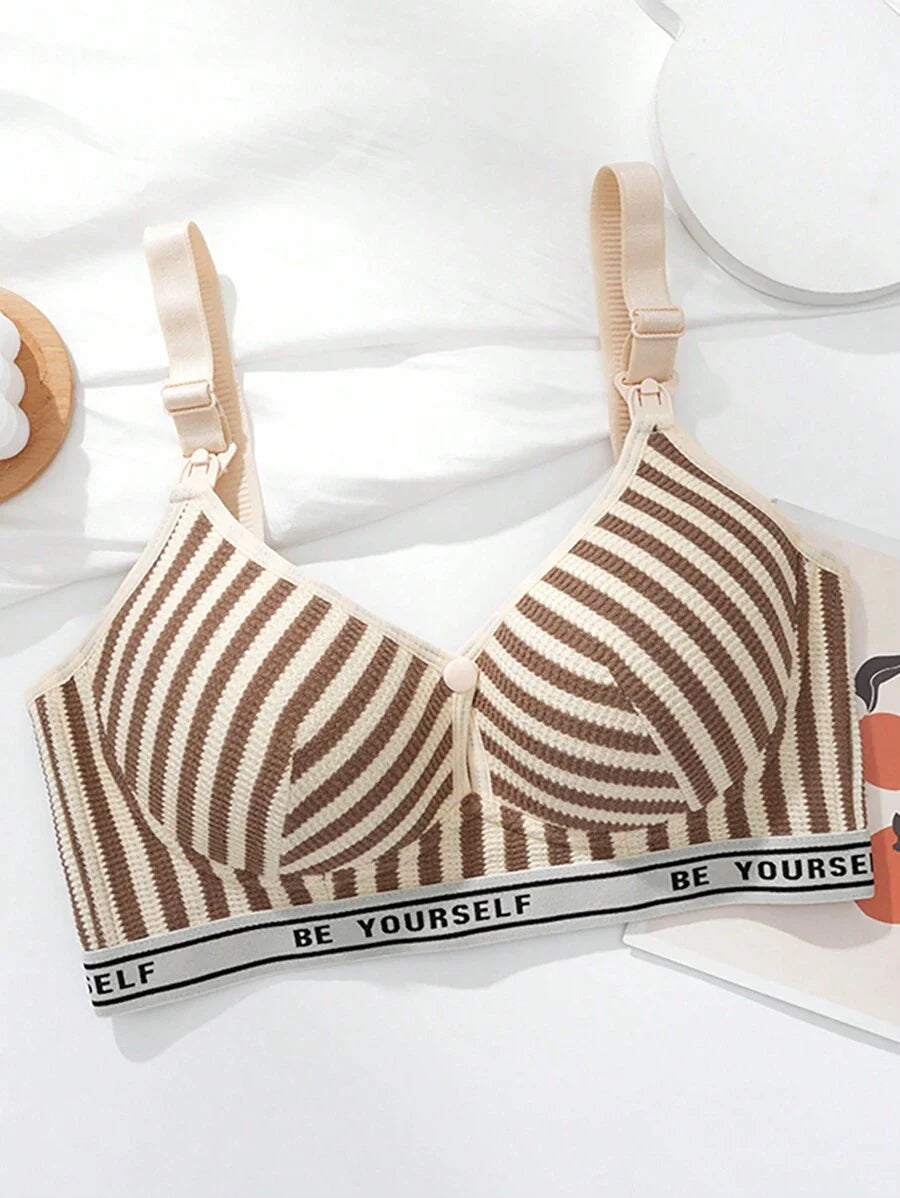 Maternity Contrast Stripe Gather Nursing Lingerie Bra, Wireless, Comfortable & Breathable For Breastfeeding