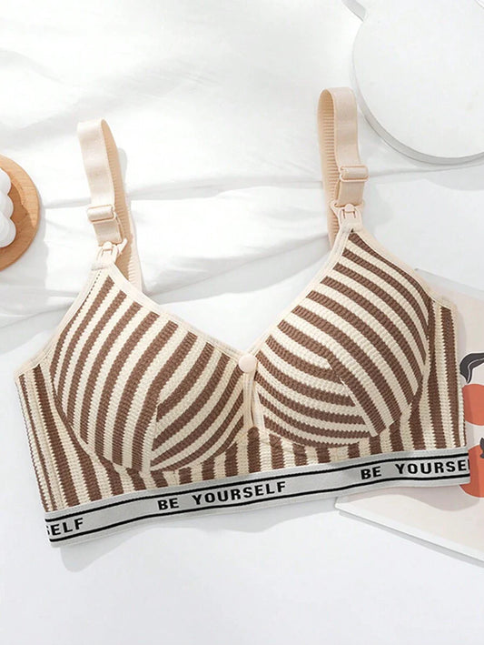 Maternity Contrast Stripe Gather Nursing Lingerie Bra, Wireless, Comfortable & Breathable For Breastfeeding