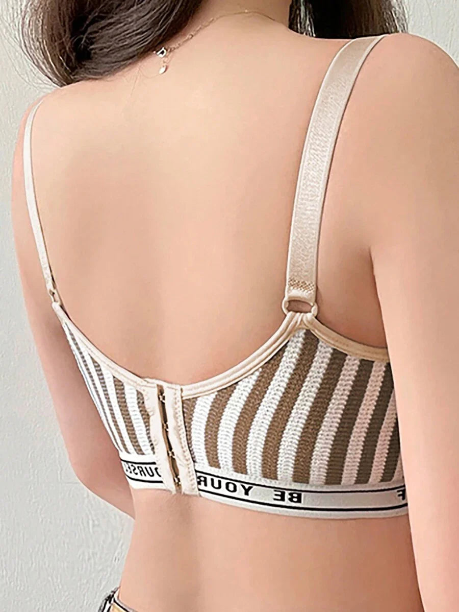 Maternity Contrast Stripe Gather Nursing Lingerie Bra, Wireless, Comfortable & Breathable For Breastfeeding