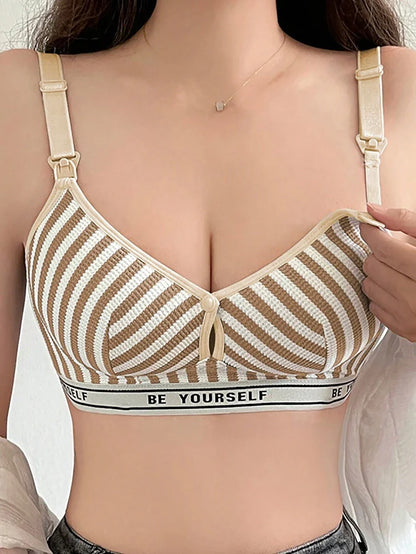 Maternity Contrast Stripe Gather Nursing Lingerie Bra, Wireless, Comfortable & Breathable For Breastfeeding