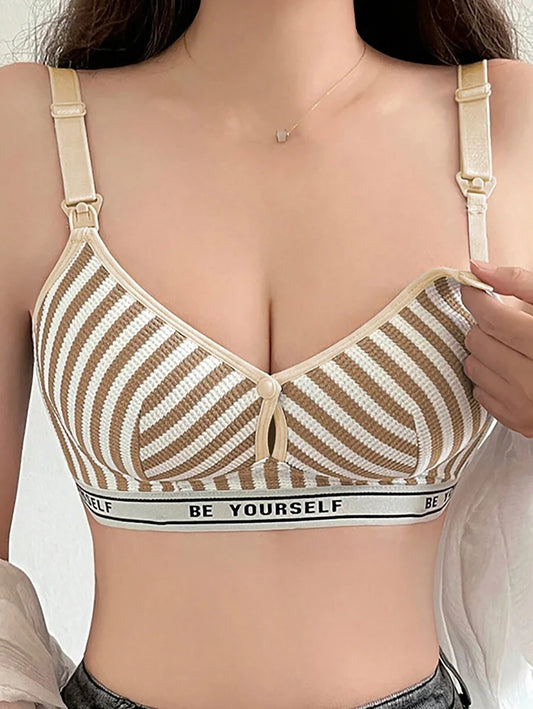 Maternity Contrast Stripe Gather Nursing Lingerie Bra, Wireless, Comfortable & Breathable For Breastfeeding