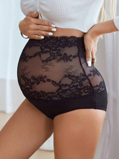 Maternity High Waist Lace Underwear for Pregnant Women Soft Comfortable Stretch Pregnancy Panties Black
