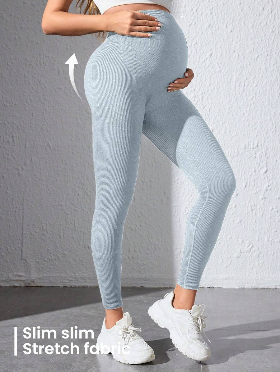 Maternity Sports Leggings - Seamless, High Waist, Cropped, Medium Stretch, Black