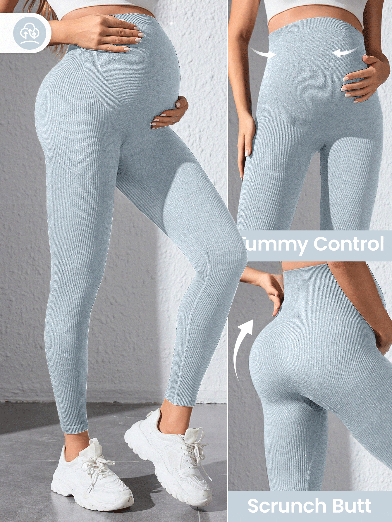 Maternity Sports Leggings - Seamless, High Waist, Cropped, Medium Stretch, Black