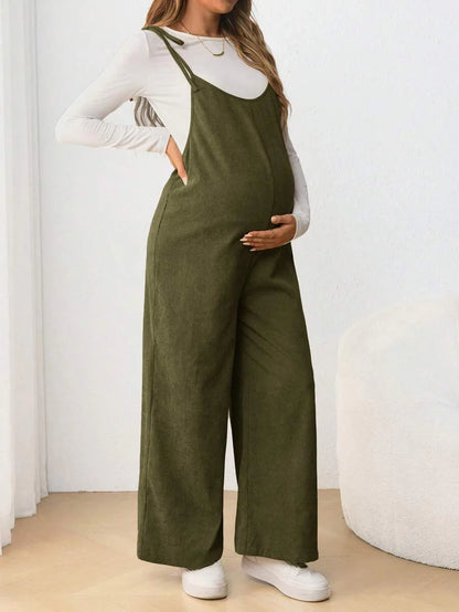 Maternity Casual Spaghetti Strap Bow Knot Long Jumpsuit Mocha Brown Regular Fit Sleeveless Overall for Daily Wear and Easter