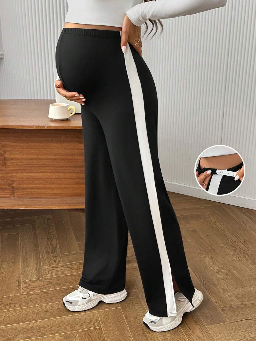 Maternity Colorblock Ultra High Waist Elastic Leggings - Comfortable Casual Pregnancy Pants