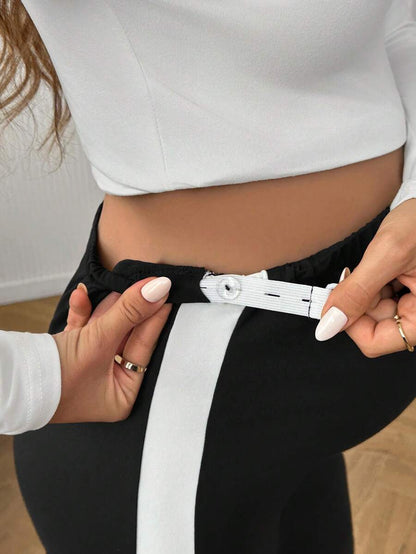 Maternity Colorblock Ultra High Waist Elastic Leggings - Comfortable Casual Pregnancy Pants
