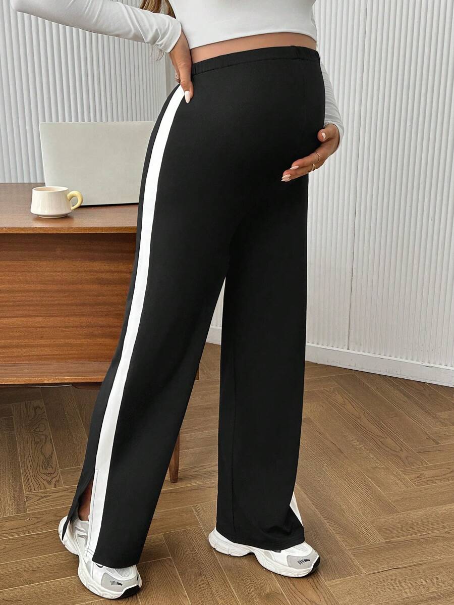 Maternity Colorblock Ultra High Waist Elastic Leggings - Comfortable Casual Pregnancy Pants