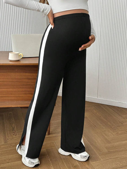 Maternity Colorblock Ultra High Waist Elastic Leggings - Comfortable Casual Pregnancy Pants