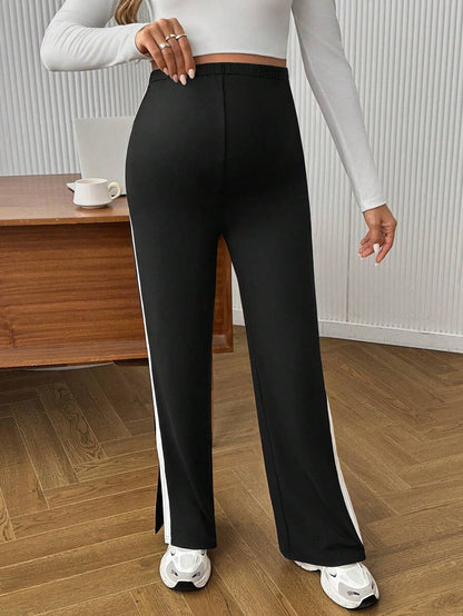 Maternity Colorblock Ultra High Waist Elastic Leggings - Comfortable Casual Pregnancy Pants