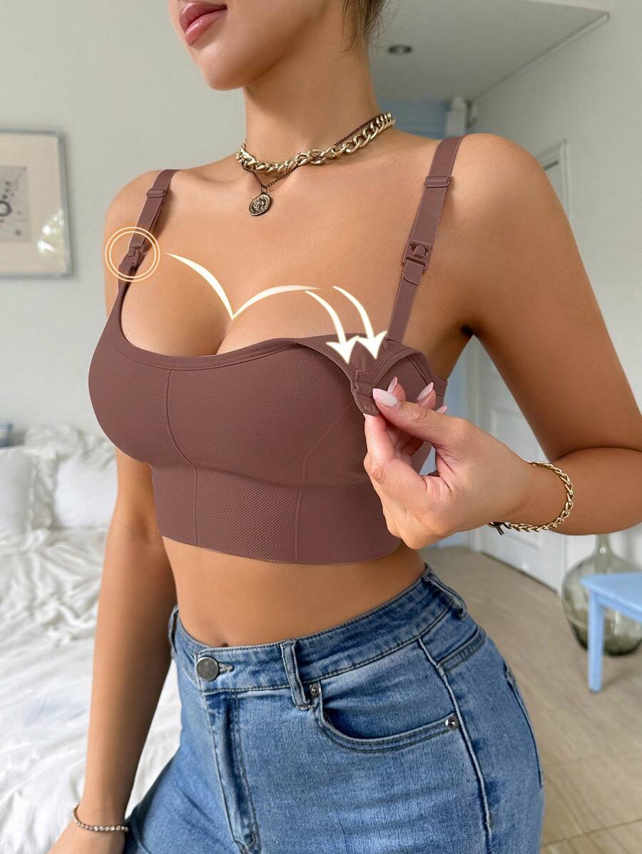 Seamless Grey Maternity and Nursing Bra - Wireless Knitted Comfort Crop Top with Adjustable Straps for Daily Wear