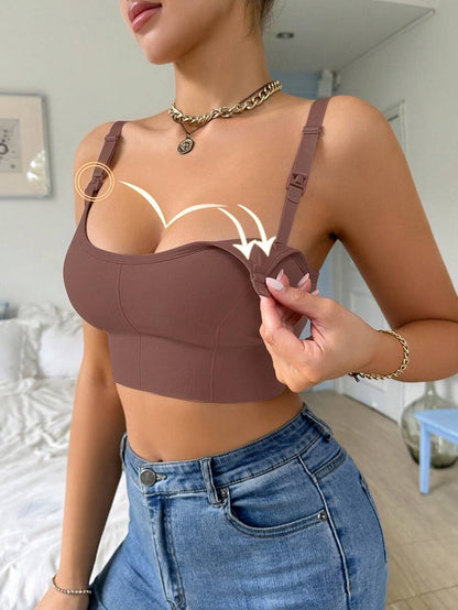 Seamless Grey Maternity and Nursing Bra - Wireless Knitted Comfort Crop Top with Adjustable Straps for Daily Wear